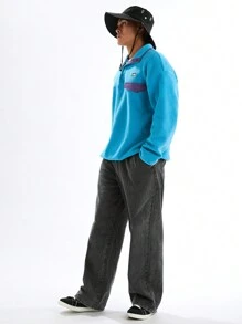 Manfinity VCAY Men's Casual Loose Fit Knit Half-Zip Sweatshirt, For Fall Winter - Blue - View 5