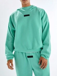 Manfinity VCAY 2pcs Men Knitted Casual Solid Color Loose Drawstring Hoodie And Pants Set - Green - View 3