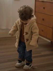 SHEIN Baby Boy Cute Thick Knitted Blend Winter Jacket - Apricot - View 3