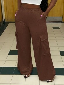 Slaydiva Pantalon évasé avec poches style tenue de travail casual pour femmes, automne