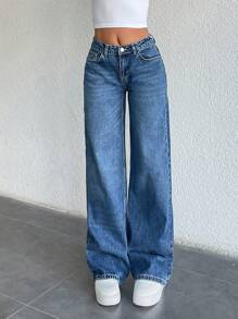 EURMUSE 100% 纯棉女式中度洗水妈妈款牛仔裤