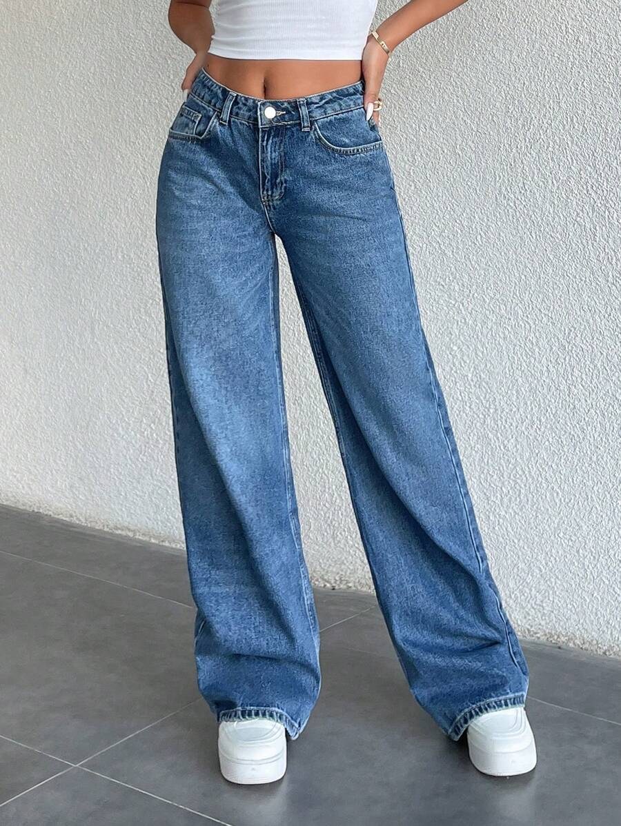 EURMUSE 100% 纯棉女式中度洗水妈妈款牛仔裤