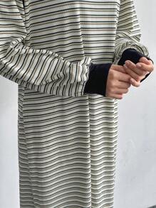 FRIFUL Váy dài sọc giản dị xuân/thu cho nữ - Nhiều màu - Xem 5