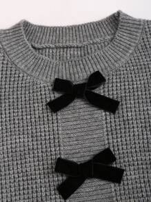 SHEIN Unity Women's Crew Neck Bow Decor Long Sleeve Sweater Y2K, Knit Pullover Fall Winter - Grey - View 5