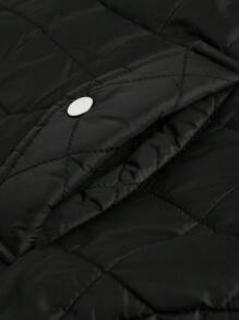 EMERY ROSE Plus Size Capuchon Rits Vest Met Knoopsluiting & Getailleerde Taille, Schuine Zakken, Zwart, Lange Mouw Gewatteerde Gewatteerde Jas, Voor Winterkleding