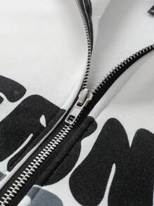 Manfinity EMRG 宽松男士字母印花连帽卫衣，带保暖内衬，适合秋冬季节，长袖上衣 - 白色 - 查看 5