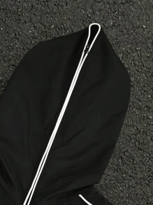 PAVTROS Manfinity Streetrush 男式撞色饰边连帽拉链长袖户外风衣夹克，外出连帽街头风黑色长袖轻便夹克，适合朋友、丈夫、男朋友的礼物，适合秋季、垃圾摇滚