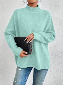 RueChic Women's Mock Neck Batwing Sleeve Sweater - Cadet Blue - View 3