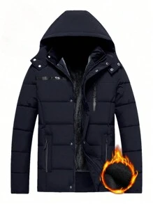 Manfinity LEGND Loose Fit Men's Long Sleeve Hooded Padded Coat, Going Out Bubble Coat, Black Winter Coat, For Friends, Husband, Boyfriend Gifts - Navy Blue - View 2