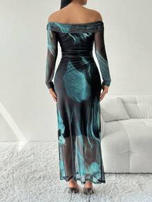 Chiquease Vestido transparente con estampado de teñido anudado con hombros descubiertos - Multicolor - Ver 2