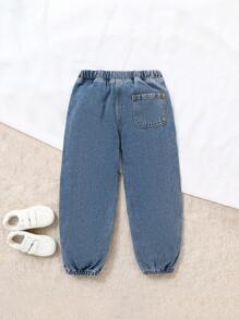 Cozy Pixies Young Boy Design 前扣口袋蓝色牛仔慢跑裤 - 中等水洗藍 - 查看 2