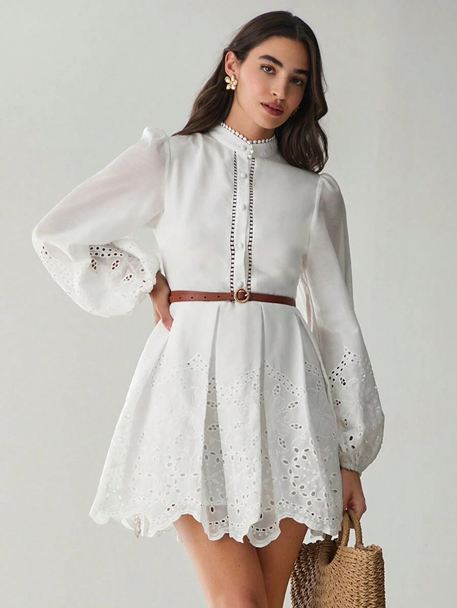 Enchnt Đầm dài tay đơn giản màu trơn hàng ngày cho nữ