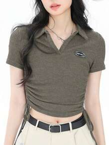 INAWLY Women's Minimalist Daily Wear Short Sleeve Top - Dark Grey - View 1