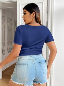 CovetEZ Plus Solid Crop Tee Baby Tee - Navy Blue - View 2