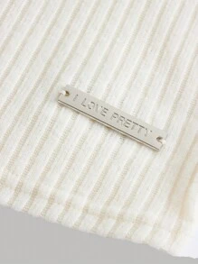 SHEIN Girlism Tween Girl Letter Patched Detail Trumpet Sleeve Lettuce Trim Tee - Apricot - View 3