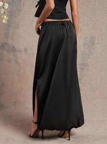 Hauture Bubble Hem Maxi SKirt - Black - View 4