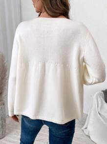 SHEIN LUNE Square Neck Floral Embroidery Long Sleeve Sweater, Random Flower Color Knit Pullover Fall Winter Outfit