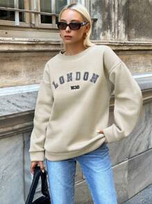 EURMUSE Letter Graphic Drop Shoulder Sweatshirt - Beige - View 5