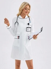 TaskEZ Chaqueta de uniforme tipo filipina de manga larga con ribete contrastante