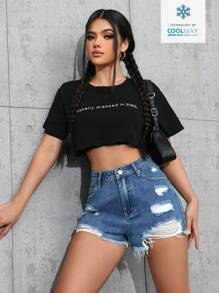 Women's Casual Distressed Frayed Hem Denim Shorts With Pockets - Medium Wash - View 4