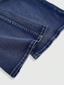 ROMWE Grunge Punk 复古破旧女式阔腿牛仔裤搭配复古棕色皮带 - 藍色 - 查看 4