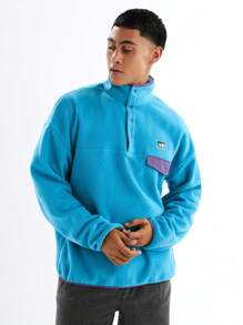 Manfinity VCAY Men's Casual Loose Fit Knit Half-Zip Sweatshirt, For Fall Winter - Blue - View 3