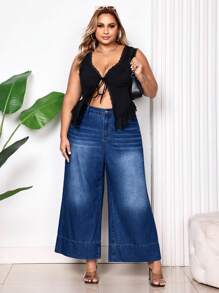 SHEIN CURVE+ Pantalones culotte vaqueros de corte holgado de talla grande, azul