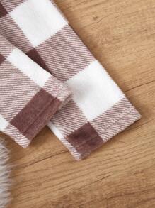 SHEIN 2pcs Men Khaki Simple Plaid Long Sleeve Shirt & Pants Soft Fleece Loungewear Set, Fall Winter Clothes, Fluffy Cozy - Khaki - View 2