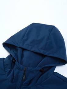 Manfinity Homme Men's Letter Print Long Sleeve Casual Hooded Outdoor Windbreaker Jacket, Spring Autumn - Blue - View 3