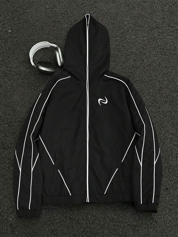 Manfinity Streetrush Giacca con cappuccio da uomo con chiusura lampo e dettagli a contrasto, giacca leggera a maniche lunghe da indossare per uscire, abbigliamento casual da strada, ideale come regalo per amici, mariti e fidanzati