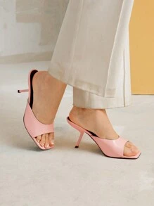 MOTF PREMIUM WOMEN'S OPEN TOE SQUARE HEELED MULE SANDALS, SIMPLE AND BASIC FASHION - Pink - View 3