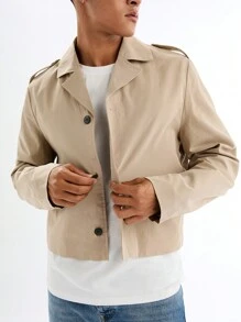 Manfinity VCAY Men's Casual Loose-Fit Trench Coat Long Sleeve Woven, For Fall Winter - Apricot - View 4