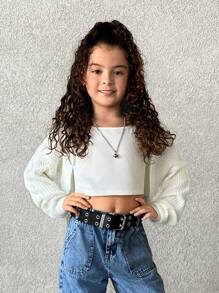 SHEIN Tween 女童休闲针织长袖开衫夹克