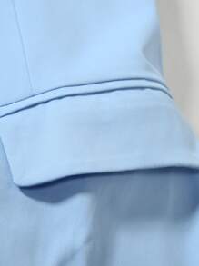 Manfinity Mode 大码男士纯色亨利领短袖西装外套和短裤休闲套装，夏季服装 - 淺藍色 - 查看 3