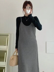 DAZY Women's Solid Color Long Casual Sleeveless Sweater Dress For Fall & Winter