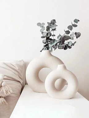 SHEIN 1pc White Plastic Circular Flower Vase Decoration, Simulated Dry Flower Decoration Vase, Artistic Vase For Floral Arrangements, Simple Living Room Exhibition Hall Decoration,Home Decor,Flower Vase,Centerpiece,Table Decor Valentine DAY, Valentines Wedding,