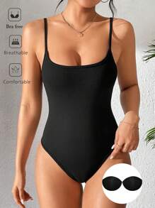 SHEIN Unity Black Sleeveless Bodysuit With Padded Bust, Summer - Black - View 1