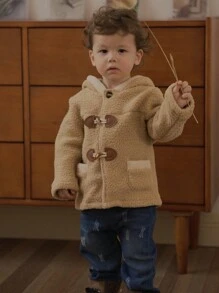 SHEIN Baby Boy Cute Thick Knitted Blend Winter Jacket - Apricot - View 6