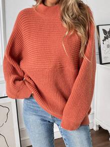 Chiquease كنزة صوفية كاجوال بأكمام خفاش كبيرة الحجم ذات لون أحادي، رقبة دائرية، للخريف/الشتاء، بلوزة محبوكة - لون برتقالي - مشاهدة 1
