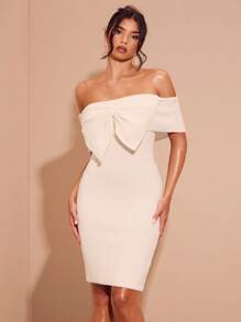 Glamine Đầm dệt kim nhẹ nhàng thanh lịch thắt nơ trễ vai cho nữ - trắng - Xem 1