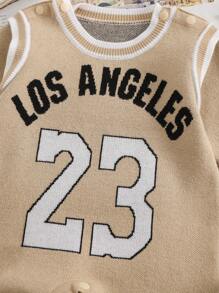 Mono de niña bebé con números y letras de dibujos animados tejidos - Multicolor - Ver 4