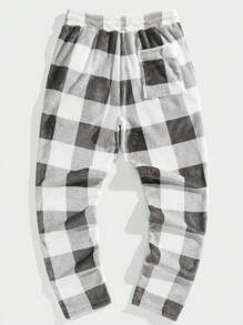 Manfinity VCAY Men's Casual Plaid Fleece Drawstring Waist Sweatpants - Grey - View 2