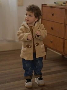 SHEIN Baby Boy Cute Thick Knitted Blend Winter Jacket - Apricot - View 8