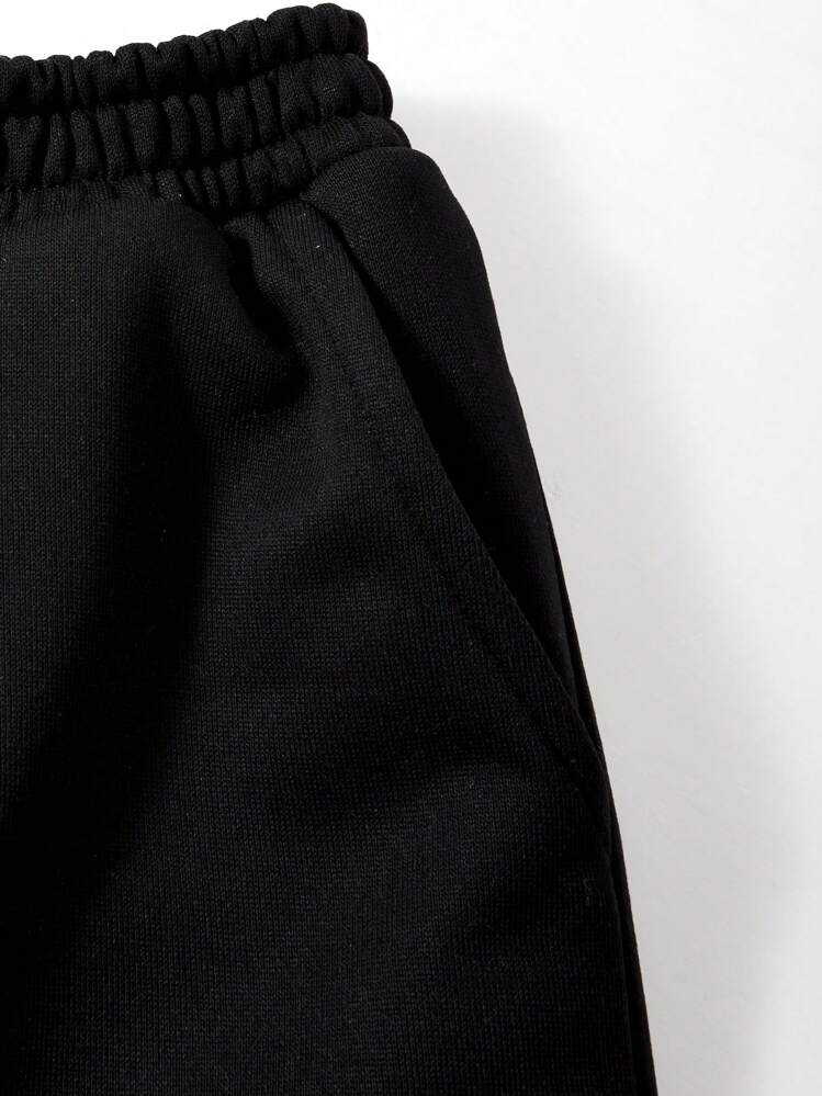 SHEIN 男童休闲宽松字母印花运动裤 - 黑色 - 查看 7