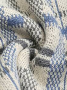 DAZY Damen Loose V-Ausschnitt Langarm Strickpullover, Herbst/Winter Karomuster