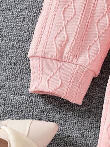 SHEIN Tween 女童针织提花荷叶边领高领连衣裙 - 粉色 - 查看 5
