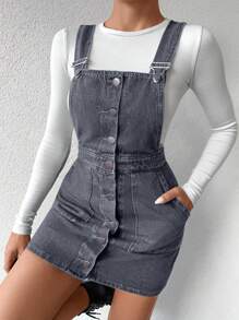 EURMUSE Women's Denim Overalls Dress - Grey - View 4