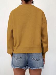 SHEIN Cottnline Suéter De Mujer Con Cuello Redondo Y Hombros Caídos - Mostaza Amarilla - Ver 2
