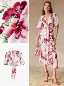 MOTF PREMIUM CHIFFON IN HOA CỔ TAY FLUTTER TAY ÁO CROP TOP - Màu Hồng baby - Xem 10