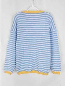 Suéter de punto casual a rayas para mujer, otoño/invierno - Azul - Ver 4